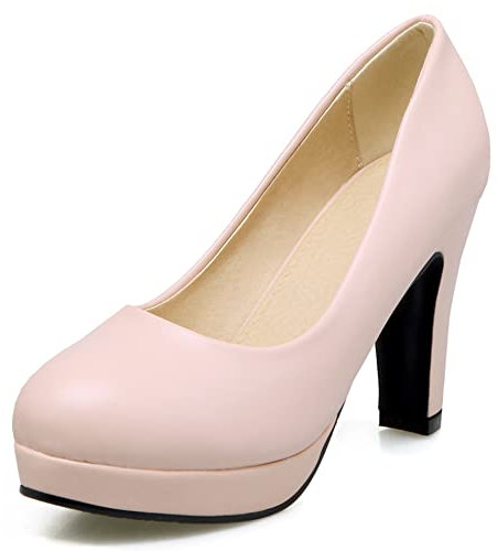Lroey Reoly Décolleté con Tacco Largo da Donna, Pompe al Tallone Alto Punta Rotonda Senza Chiusura Vestito Pumps con Plateau Moda Tehlkt Rosa Numero 37 EU