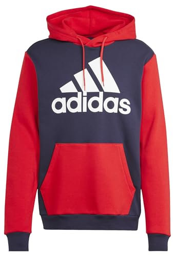 adidas Uomo Essentials Fleece Big Logo Hoodie, Legend Ink/Better Scarlet, M