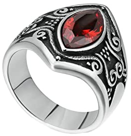 Homxi Punk Ringe Herren,Ringe Oval Stein Edelstahl Ring für Herren Weiß Ringe Verlobung Herren