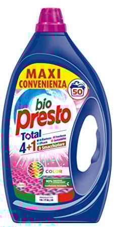 Bio Presto Liquido Color Detersivo Lavatrice Liquido, Nuova formula con Smacchiatore, confezione da 50 lavaggi
