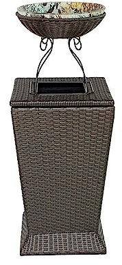 LSHTAR Rattan/wicker Waste Recycling Bin, Outdoor Waste Bin Garden Hotel Lobby Rubbish Bin with Flower Pot Ashtray for Deck Patio