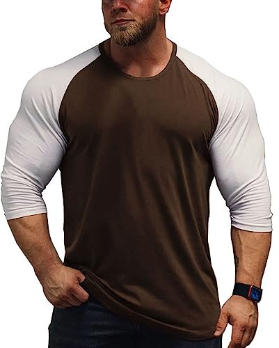 Herren Muskeln Raglan schneiden T-Shirts mit 3/4 Hülse Fitness Trainiert T-Shirt Kaffee-Weiß 2XL