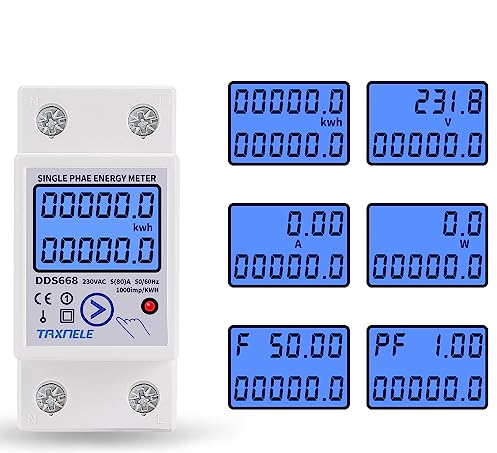 Contatore di energia monofase su guida Din kWh Contatore consumo energetico Wattmetro Tensione Corrente 80A AC 230V Voltmetro Amperometro LCD Reset Zero KWH