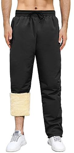 Nadeer Men's Fleece Lined Thermals Sweatpants Winter Warm Pants with Zipper Pockets Jogging Bottoms Trousers Active Jogger Pants Drawstring Lounge Thick Tracksuit for Sports Outdoor Black