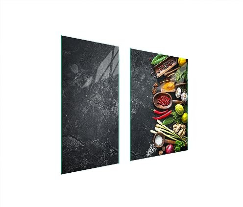 TMK ArtDeko Copri piano cottura induzione 75 x 52 cm copertura per piano cottura in vetroceramica 2 pezzi universale per piastre di cottura paraspruzzi tagliere in vetro temprato, spezie