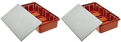 Electraline 60413 Distribution Box glatt für die Unterputz-Montage in Mauerwerk 290 x 150 x 70 mm, Weiß/Orange (Packung mit 2)