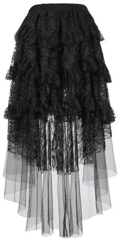 Rock Damen röcke küchenrock Skirt tüllrock Asymmetrie Knielang Langer high Waist elegant Sommer Schwarz L
