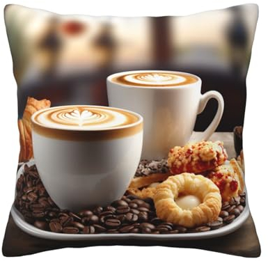 OPSREY Kissenbezug mit Kaffee- und Snack-Druck, weich, für vier Jahreszeiten, universal, dekorative Kissenbezüge für Wohnzimmer, Sofa, Couch, Bett