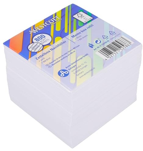 Westcott Notizzettel weiß 800 Blatt Nachfüllpack | Notizblock mit 9 x 9 cm großen Blättern in weiß | Nachfüllset für Spenderbox | FSC-zertifiziertes Papier 80g/m² | E-1733199 00