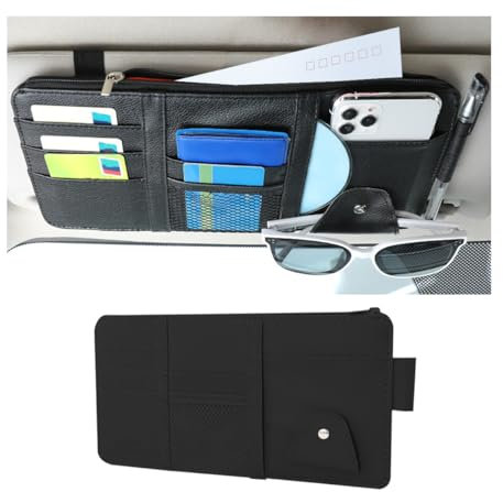Adunsiaoto Auto-Sonnenblende-Organizer, Kartenhalter Einstellbare Sonnenblende Organizer, Auto Multifunktionale Aufbewahrungstasche Für Sonnenbrillen, Karten(Schwarz)