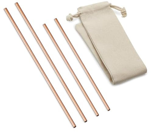 CopperStudio Straws Bundle- EcoSip Reusable Straight Solid Copper Straws -Set of 4, 02 6-inch & 02 8-inch Straws. Pure Copper Straws. Food Safe. Eco-Friendly,Suitable for All Beverages.