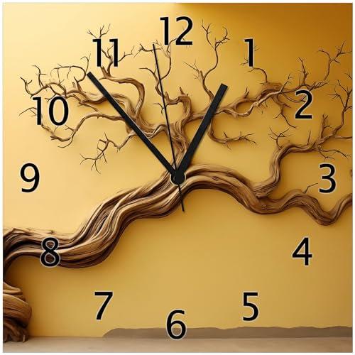 Wallario Design-Wanduhr Lebensbaum Skulptur aus Glas, Motiv-Uhr Größe 30 x 30 cm, Schwarze Zeiger