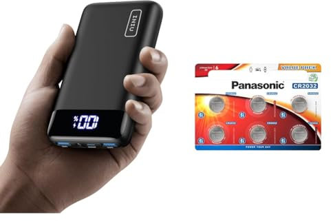INIU Power Bank, 20000mAh Fast Charging Portable Charger, 22.5W Powerbank with USB C Input & Output & Panasonic CR2032 Lithium 3 Volt Battery card of 6
