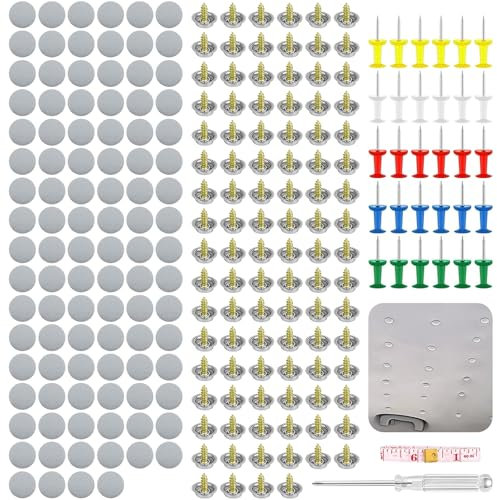 POFIBO Punaise Ciel de Toit Voiture Gris - 100 Pièces Rivets de Réparation de Garniture de Toit de Voiture avec Épingles Tournevis Ruban à Mesurer pour Majorité des Voitures