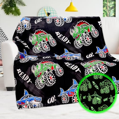 BORORO Dinosaurier-Truck-Spielzeug, leuchtet im Dunkeln, LKW-Decke für Jungen, Hai-Überwurf, Decke, Baubagger, Geburtstagsgeschenk für Kinder