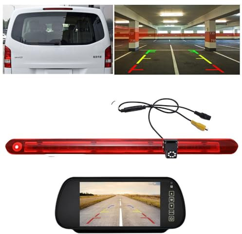 【Neues Modell mit 8 Lichtern】Auto Dritte Dach Top Mount Bremsleuchte Kamera HD Nachtsicht Bremslicht Rückfahrkamera für Mercedes Benz Vito W447 Kasten Tourer V260 Mixto 3 2014 (Mit 7-Zoll-Rückspiegel)