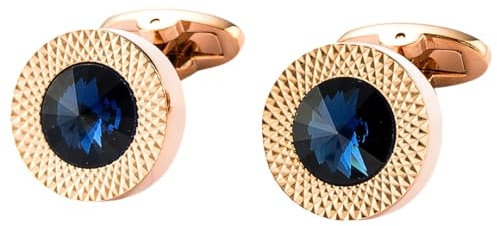 Par de gemelos para hombre | Gemelos de cristal azul | Accesorio de joyería para hombres de metal dorado oro rosa boda, Standard, Acero inoxidable, Cristal