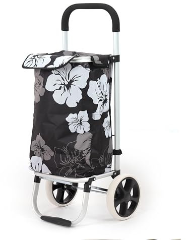 50Liter Aluminium Trolley Einkaufstrolley Klappbar, Shopping Trolley, Wasserabweisender Einkaufswagen Faltbar, Einkaufstasche mit 2 Rädern, Einkaufskorb mit Rollen, Groß - Blumen