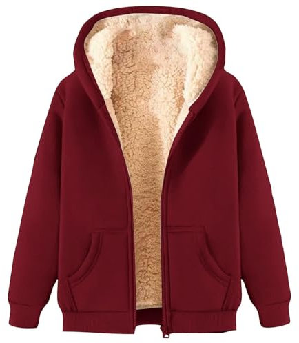 20252025e 2025 Fleecejacke Damen Warme Winterjacke Strickjacke Mit Reissverschluss Flauschjacke Teddy Jacke Outdoor Warm Gefüttert Fleece Pullover Dicke Wein?M