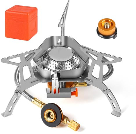 SWAWIS 3500W Windschutz Campingkocher Piezozündung Faltbarer Gaskocher Gasbrenner Camping Stove mit Adapter, Camping Kocher für Hiking Camping Picknick Trekking Outdoor Wandern