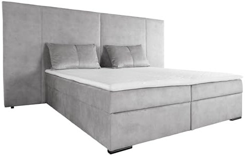 Riess Ambiente Design Boxspringbett Suite HOTELBETT - 180x200cm - Silber grau Samt - Bettkasten inkl. Kissen