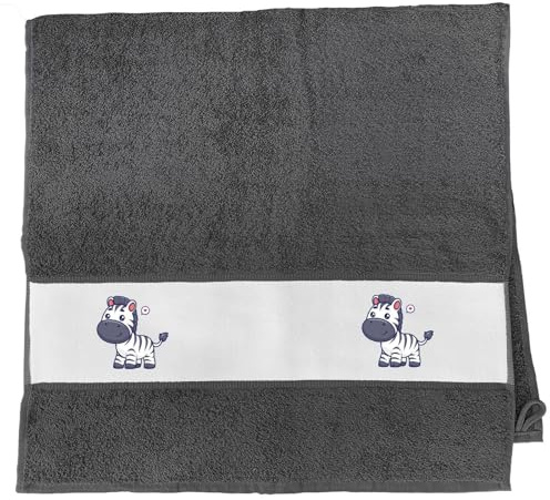 Huuraa Handtuch Zebra Comic Geschenk | 50x100cm Graphite Baumwolle Handtuch Geschenkidee Graues Gästehandtuch mit Motiv Gästetuch Weich und Saugstark