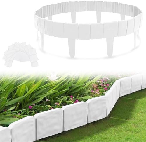 MeYuxg Bordure Jardin Plastique, Bordure de Jardin Exterieur Flexible 5m, 20 Garnitures Bordure Pelouse, pour Bordure de Gazon clôture Patio Fleur, 25 cm x 23 cm(L x H), Blanc