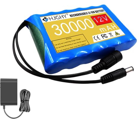HJGHY 12 V 20000 mAh 30000 mAh Wiederaufladbarer Lithium-Li-Ionen-Akku 12 Volt Lithium-Batterie mit Ladegerät für Kamera LED-Lichtleiste Xenon