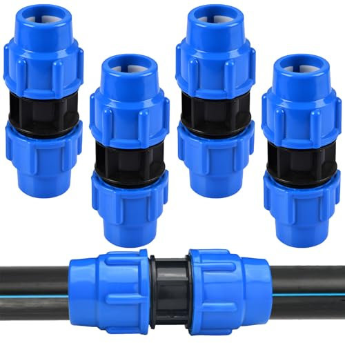 4 raccordi per tubi Pe, tubo dell'acqua, tubo dell'acqua, connettore per tubi ad angolo 90° Pe, connettore di serraggio da 25 mm, per installazioni interne ed esterne, accoppiamento in Pp per tubi