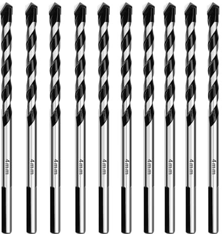 HSAWBIT Lot de 10 forets à maçonnerie de 4 mm pour béton/carbure de tungstène pour murs de brique/verre/plastique/ciment/carrelage souple