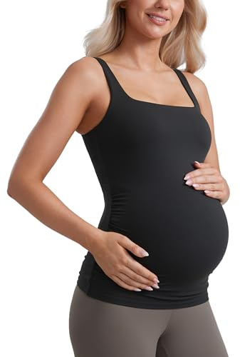 CRZ YOGA Maternity Square Neck Tank Tops Black Large