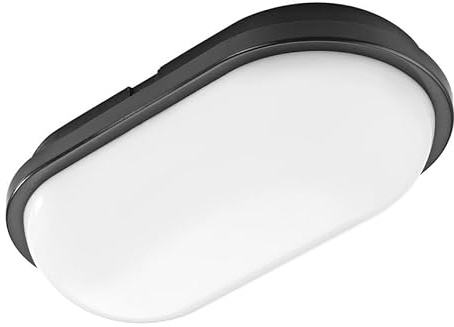 Horoz Electric Kellerlampe LED AYDOS Schwarz 20W 4200K Neutralweiß 2050lm - Ovalleuchte Deckenleuchte Wandlampe - Feuchtraumleuchte IP65 - Kellerleuchte für Badzimmer Garten Garage Flur Werkstatt