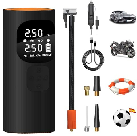 AWESAFE 10000mAh Compresor Aire Portatil 150PSI &Power Bank, Inflador Ruedas Coche Cableado o Inalámbrico con Pantalla LCD Digital y LED SOS, Bomba de Aire Bicicletas, Scooters, Moto, Coche, Pelotas
