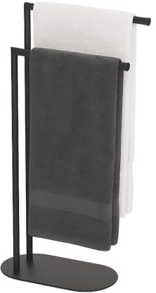 Relaxdays Handtuchständer, HxBxT: 78,5 x 38,5 x 17 cm, Metall, schwarz | 2 Stangen, stehender Handtuchhalter, Badezimmer