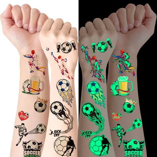Fußball Tattoo Kinder 10 Blatt, Leuchten Tattoo Fußball, Kindertattoos Temporäre Tattoos Sticker Fussball, Mitgebsel Kindergeburtstag, Kleine Geschenke für Geburtstag Adventskalender Füllung Kinder