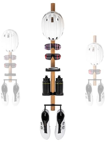 PARAX GEAR-RACK Wand-Organizer für Fahrradzubehör aus Holz - Größe L 100 cm - Set 1: Helm, 2x Brille, Ablagefach, Flaschen, Schuhe - Bike Gear Rack