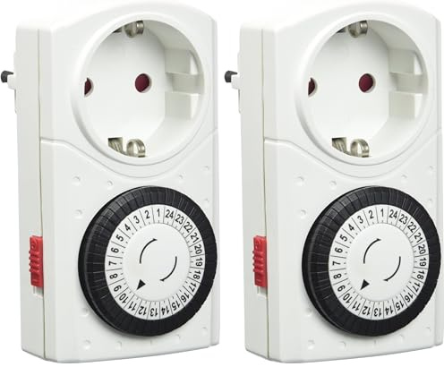 Hama Mechanische Zeitschaltuhr Mini (Tageszeitschaltuhr, 30 min Schaltintervall, 3500 W) weiß (Packung mit 2)