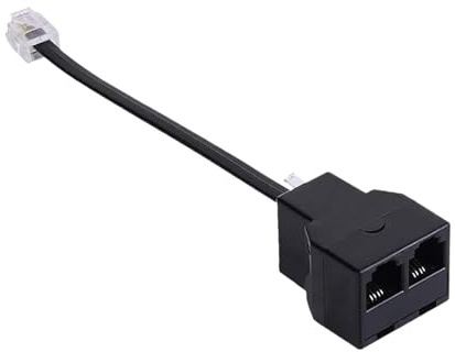 Telefonbuchsen-Splitter, 2 Anschlüsse, Kabeladapter, Telefonkabel-Konverter, Hub für Festnetztelefon, Faxgerät, Modem, DSL, Internetausrüstung, vieradrig, ABS, schwarz, kompakte Drahtverlängerung