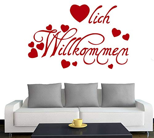 A346 Wandtattoo Herzlich Willkommen 60cm x 38cm rot (in 40 Farben und 3 Größen)
