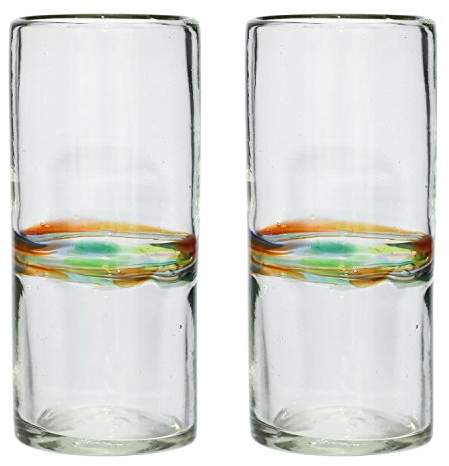 Tumia LAC Vaso Alto Artesanal – Vidrio Reciclado – Raya multicolor - Juego de 2