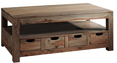 MASSIVMOEBEL24.DE Couchtisch Sheesham grau geölt Nature Grey #33 | 120x70x50 cm (BxTxH) 52 kg Landhaus montiert vollmassiv