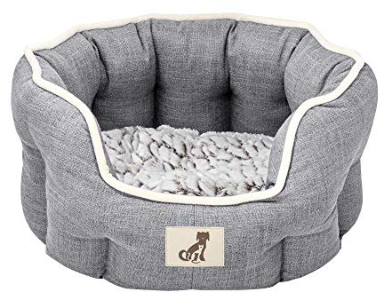 allpetsolutions Alfie Range Dog Bed - Warm, Fleece-Lined Machine Washable with Raised Rim - Calming Pet Sofa & Home Lounger with Extra Soft Reversible & Removable Pillow Cushion - Small, Grey