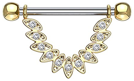 Piersando Brustwarzen Piercing Intimpiercing Nippelpiercing Brust Nippel Intim Brustwarzenpiercing Barbell mit Kristall Feder Tribal Anhänger Gold
