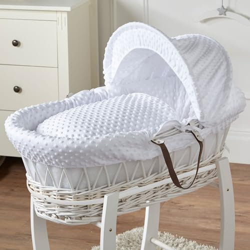 For Your Little One White Dimple White Wicker Baby Moses Basket With Mattress (Rocking Stand Not Included!)