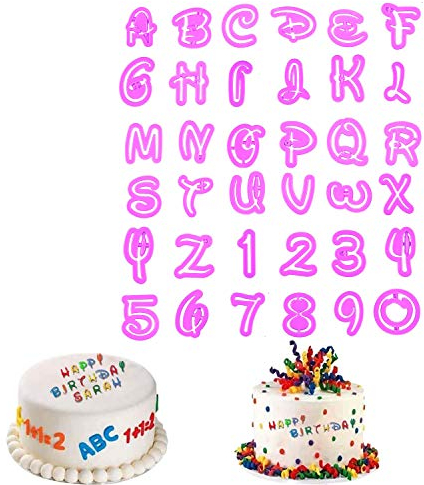 VONUOBEY 36pcs Alphabet Letter Number Cutters Fondant Sugarcraft Cookie Cutters Cake Decorating Sets DIY Baking Tools