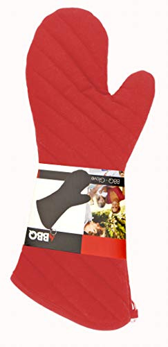 Grill Handschuh BBQ Barbecue Backofenhandschuh XXL Länge ca. 41 cm Unterarmschutz für Küche beim Grillen im Ofen 100% Baumwolle Waschbar versch. Farben zur Auswahl (Rot)
