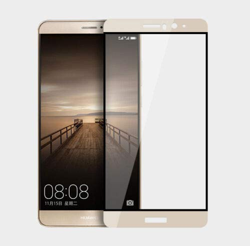 MUNDDY Protector de Pantalla Completa para Huawei Mate 9 de Dureza 9H sin Burbujas .Full Cover Huawei Mate 9 Cristal Vidrio Templado de Cobertura Completa con Bordes Redondeados. (Dorado)