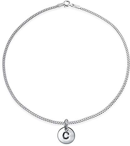 Bling Jewelry Winzige Minimalistische Abc Runde Scheibe Block Buchstaben Initiale C Fußkettchen Für Jugendliche Für Frauen .925 Sterlingsilber 9 Zoll