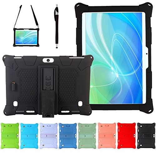 AKNICI Silikon Hülle mit Stifthalter Schultergurt Stylus Pen für TOSCiDO K108/W109/X104/X108,ACEPAD A121/A101/A12X,Dragon Touch K10/Max10,TYD-107/TYD-108,LNMBBS 10.1,PADGENE 10.1,Lectrus 10,Schwarz