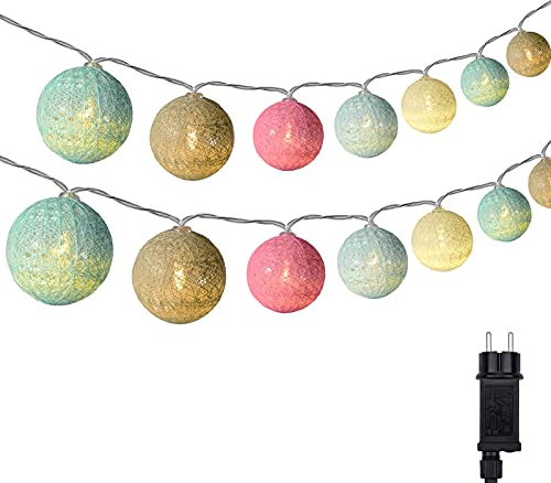 DeepDream Cotton Ball Lichterkette, 5m 20 LED Kugeln Lichterkette Innen Lichterkette Baumwollkugeln Lichterkette mit Stecker für Kinderzimmer, Schlafzimmer, Hochzeit, Party, Festival (Bunt)